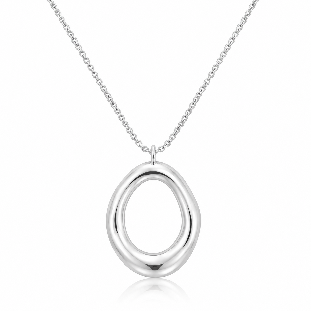 Silver Open Teardrop Pendant Necklace