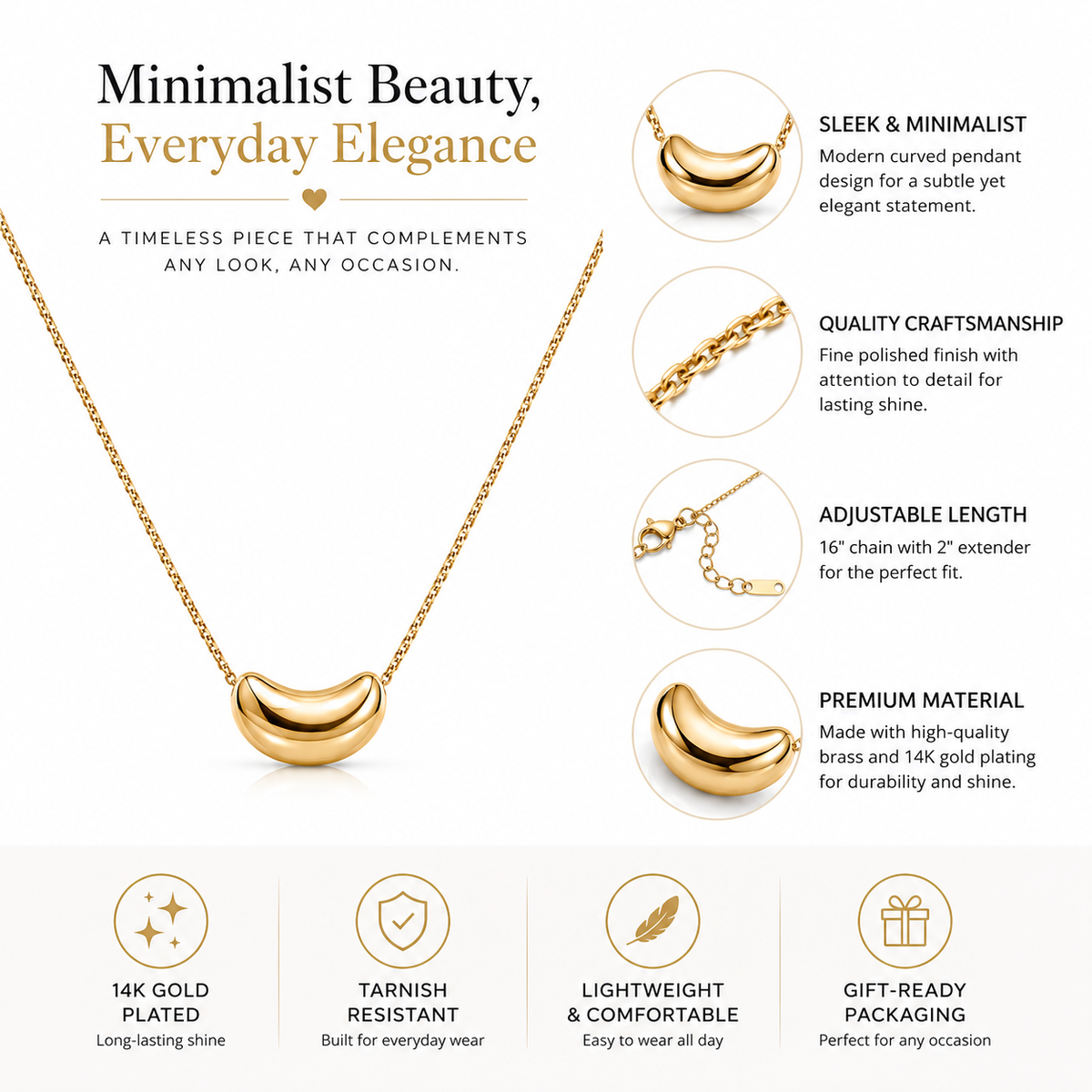 Minimal Curved Pendant Necklace for Women | ZOFIYA