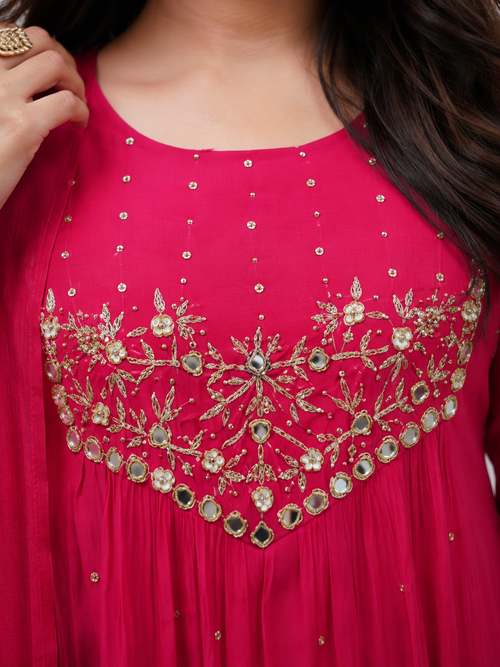 Pink Anarkali Kurti Set for Women with Dupatta