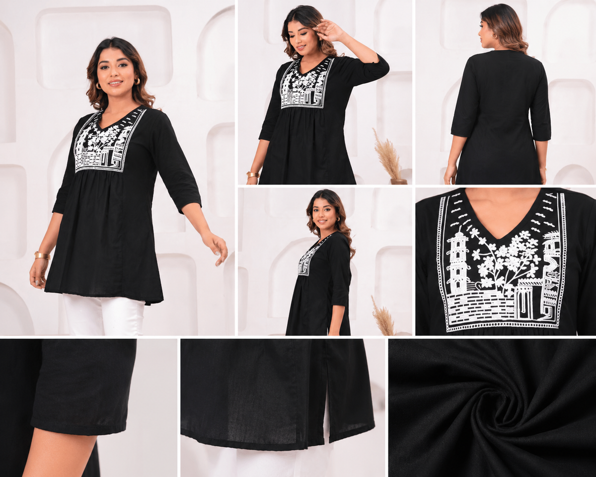 Black Embroidered Kurti for Women | Stylish Ethnic Wear