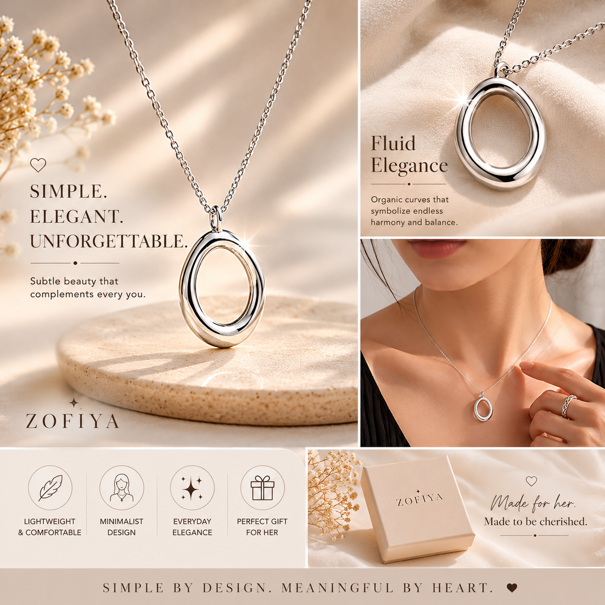 Minimal Oval Pendant Necklace for Women | ZOFIYA