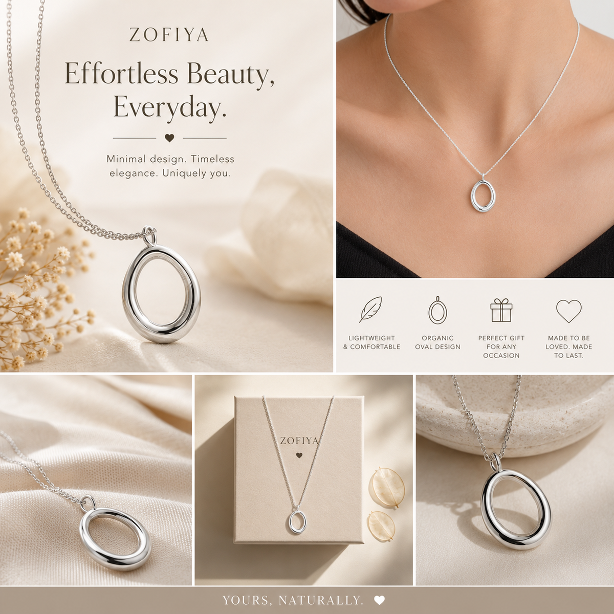 Minimal Oval Pendant Necklace for Women | ZOFIYA