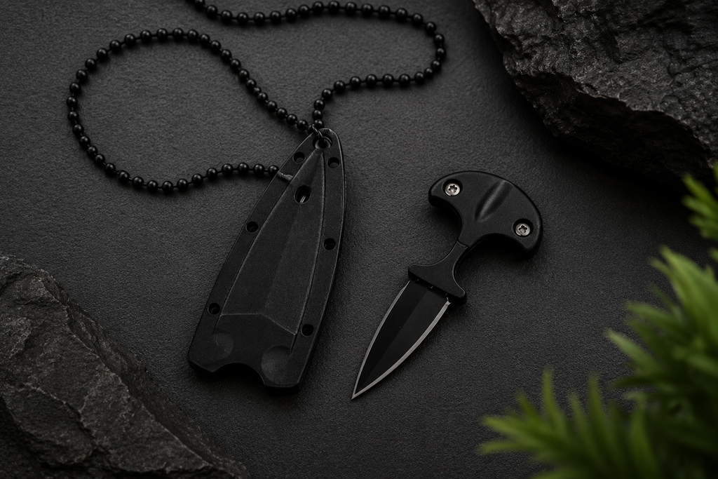 ZOFIYA Tactical Knife Pendant Necklace – Concealed Mini Blade EDC Survival Necklace for Men, Black Stainless Steel Chain