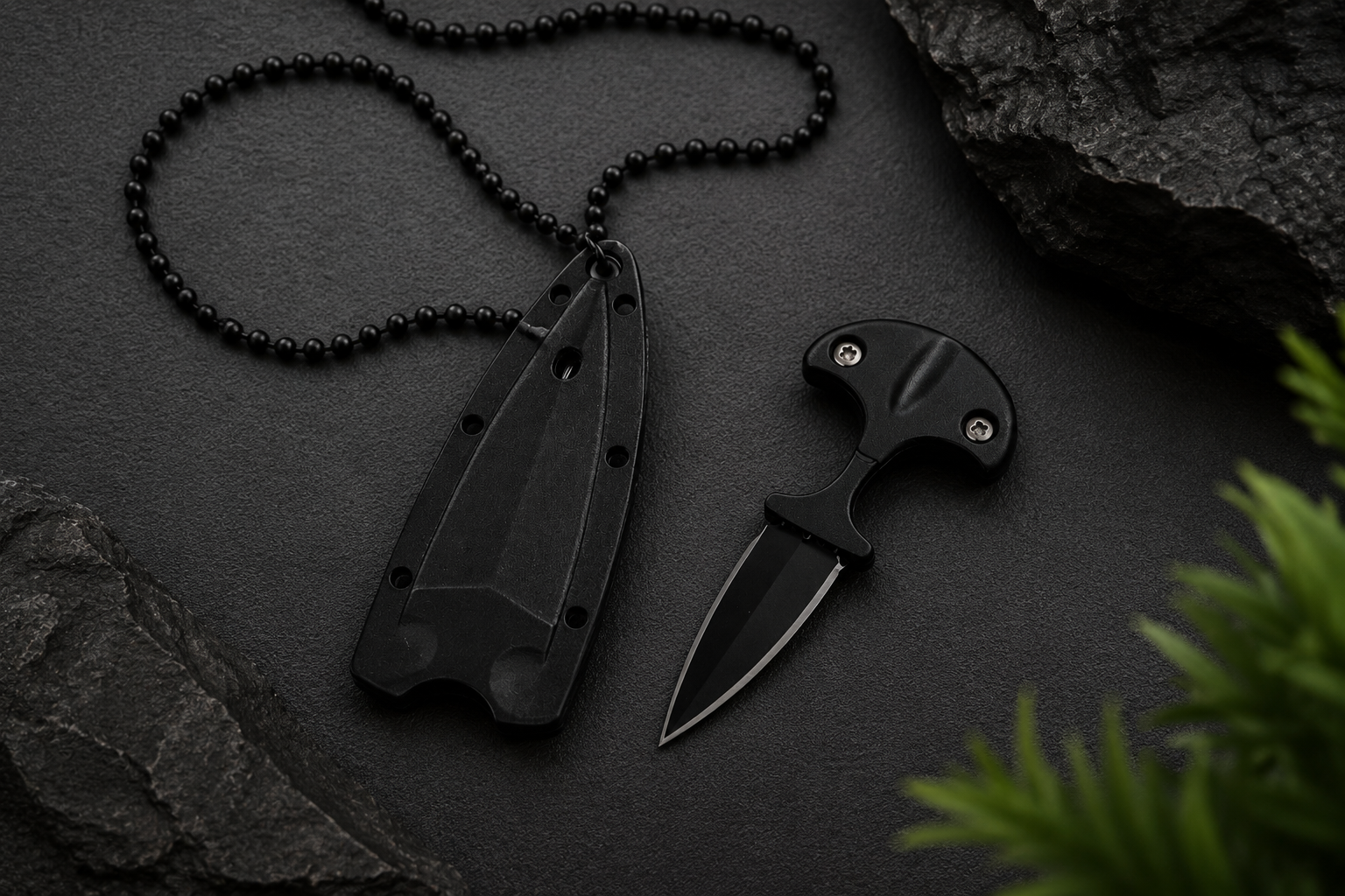 ZOFIYA Tactical Knife Pendant Necklace – Concealed Mini Blade EDC Survival Necklace for Men, Black Stainless Steel Chain