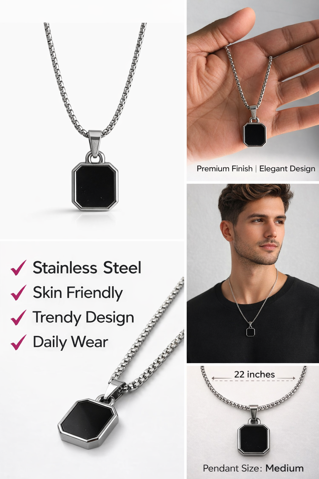 Men's Minimal Black Pendant Necklace