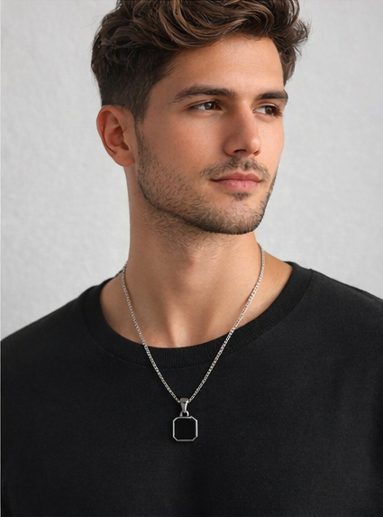 ZOFIYA Stainless Steel Black Pendant Necklace for Men | Silver Chain Necklace | Modern Fashion Jewellery Gift for Men & Boys