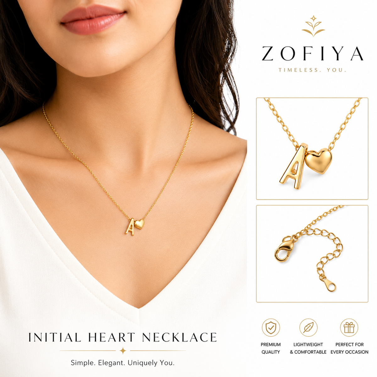 A Initial Heart Pendant Necklace