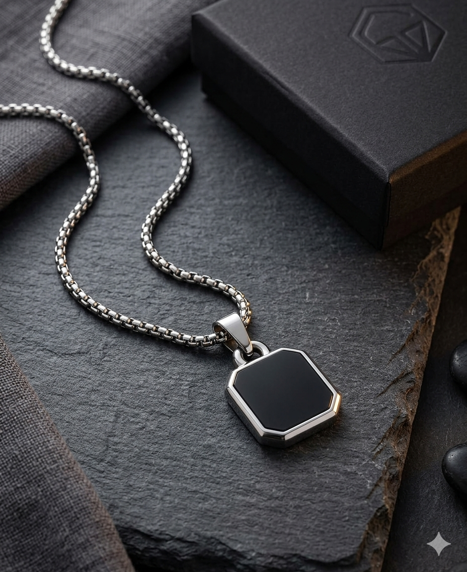 Men's Minimal Black Pendant Necklace