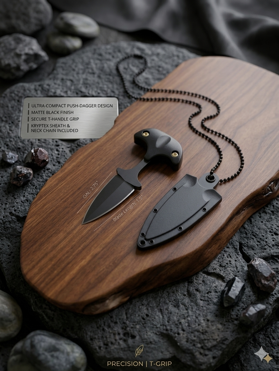 ZOFIYA Tactical Knife Pendant Necklace – Concealed Mini Blade EDC Survival Necklace for Men, Black Stainless Steel Chain