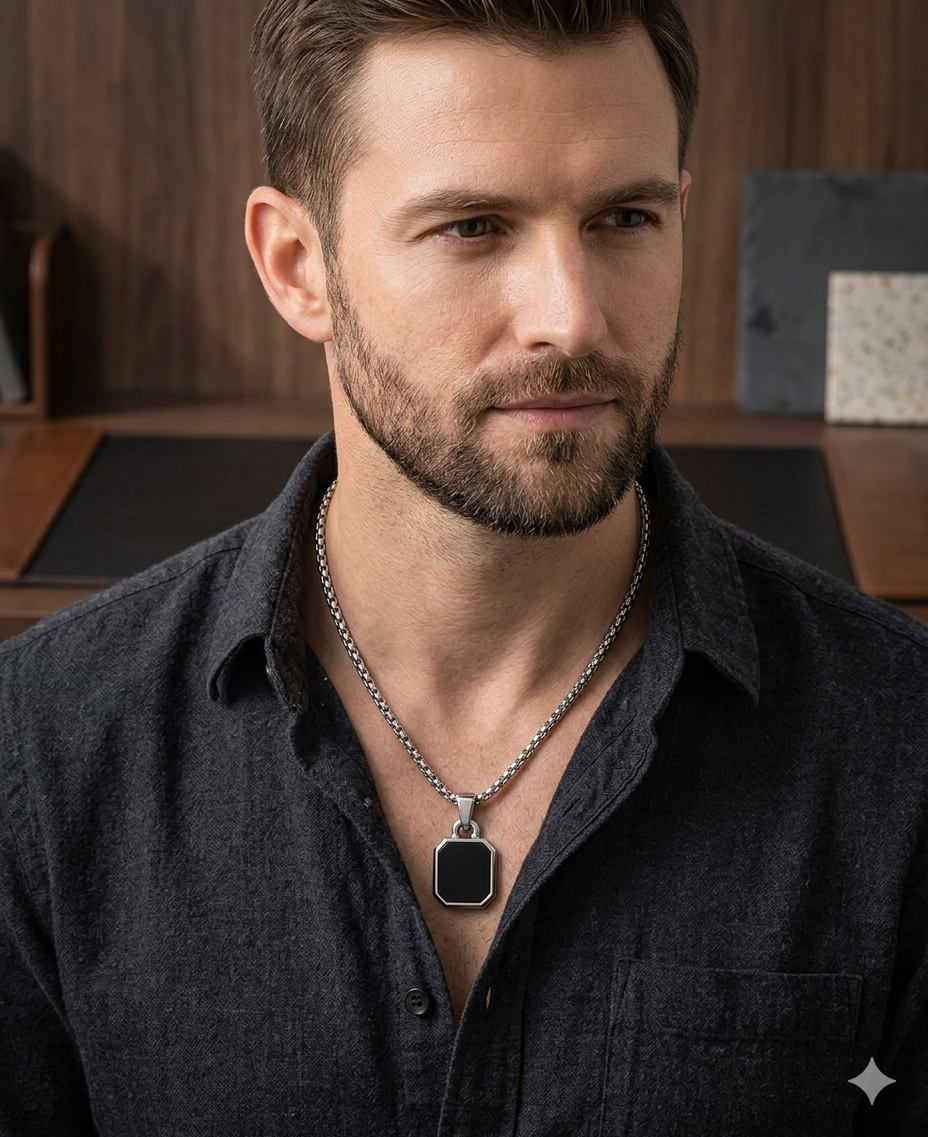 ZOFIYA Stainless Steel Black Pendant Necklace for Men | Silver Chain Necklace | Modern Fashion Jewellery Gift for Men & Boys