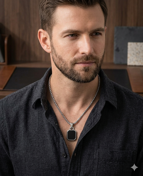 ZOFIYA Stainless Steel Black Pendant Necklace for Men | Silver Chain Necklace | Modern Fashion Jewellery Gift for Men & Boys