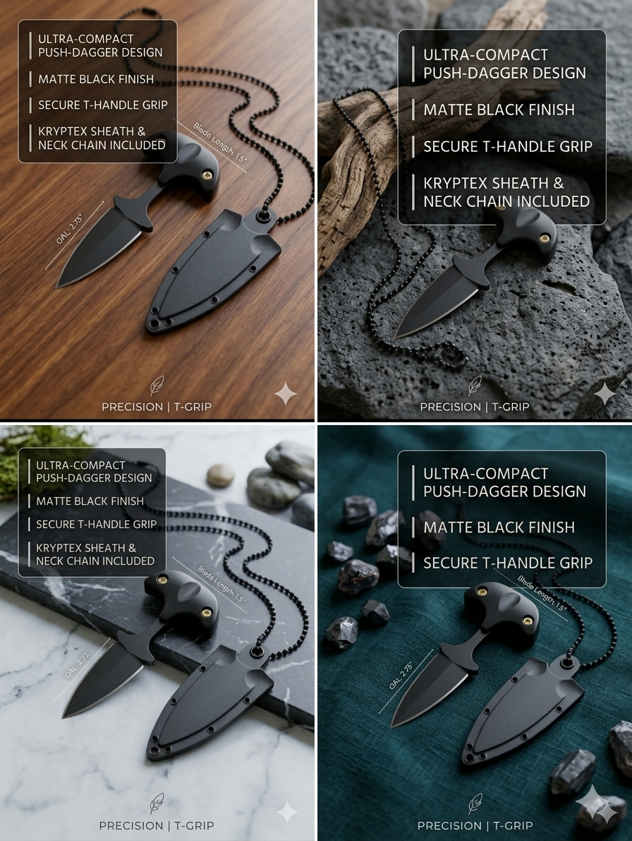 ZOFIYA Tactical Knife Pendant Necklace – Concealed Mini Blade EDC Survival Necklace for Men, Black Stainless Steel Chain