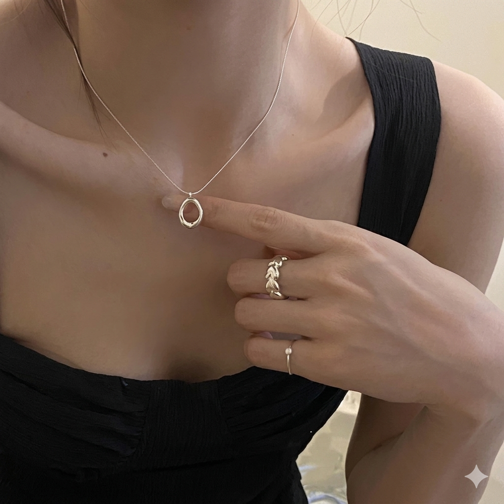 Silver Open Teardrop Pendant Necklace
