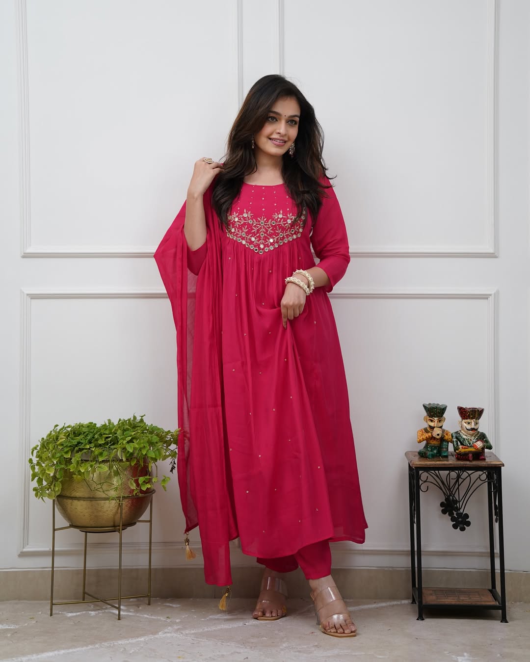 Pink Anarkali Kurti Set for Women with Dupatta