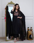 Black Anarkali Kurti Set for Women with Dupatta